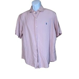 Polo Ralph Lauren Short Sleeve Shirt Pink Linen Silk‎ Blend Large Preppy Casual